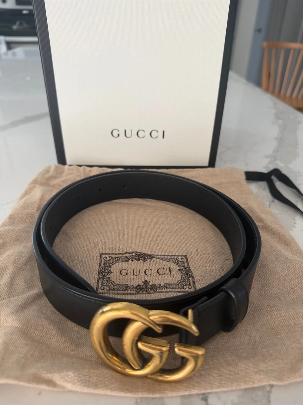 Gucci Black Leather Belt with Gold Double G Buckle